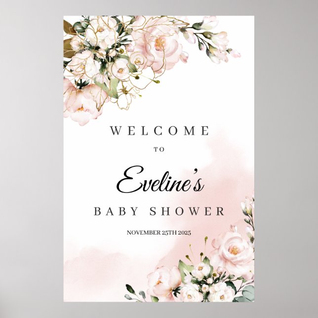Baby shower welcome sign poster boho pink gold (Front)