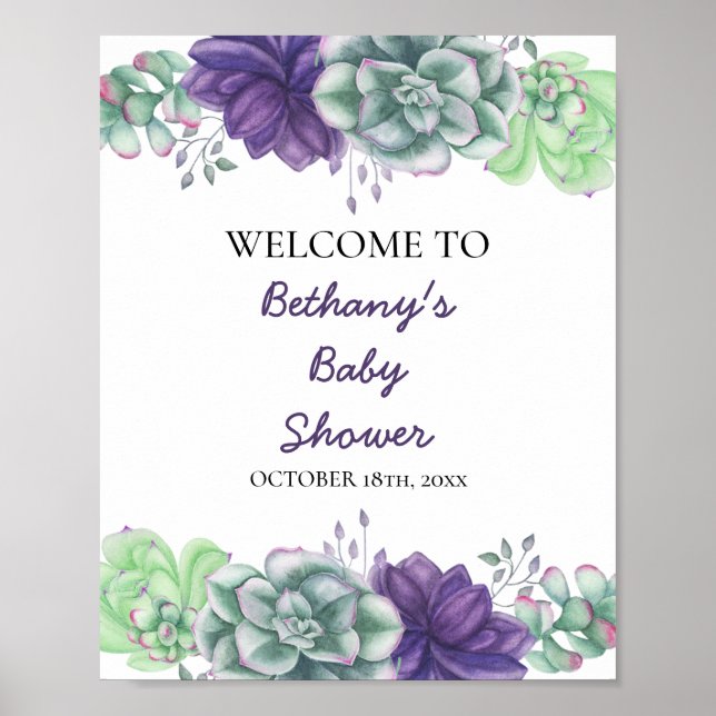Baby Shower Welcome Sign - Watercolor Succulents (Front)