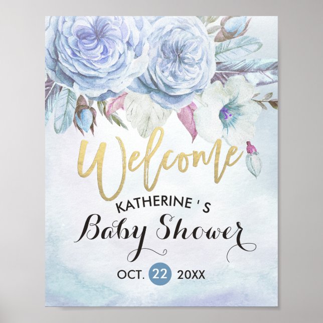 Baby Shower Welcome Watercolor Boho Flower Feather Poster (Front)