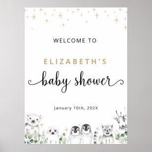 Baby Shower Welcome Winter Wonderland Animals Post Poster