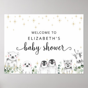 Baby Shower Welcome Winter Wonderland Animals Poster