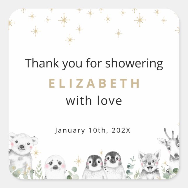 Baby Shower Welcome Winter Wonderland Animals Square Sticker (Front)