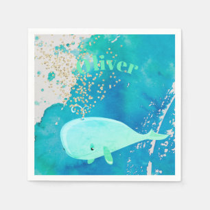 Baby Shower Whale Sparkle Blue Nautical Personal Napkin