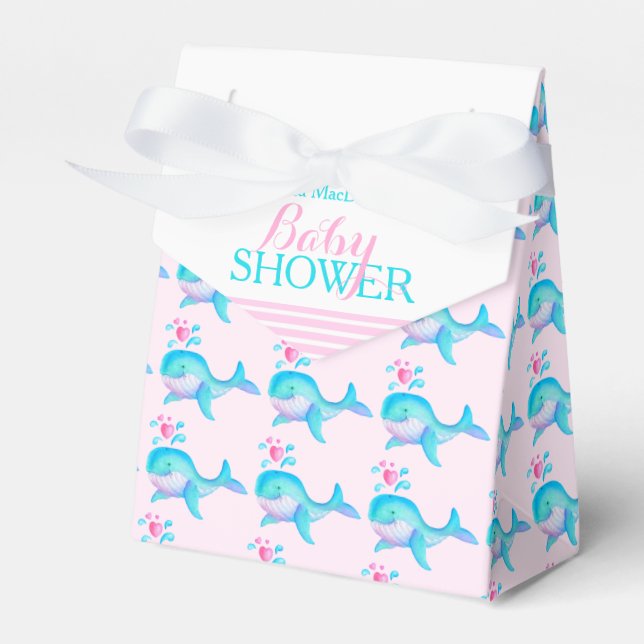 Baby shower whales aqua pink white gift favour box (Front Side)