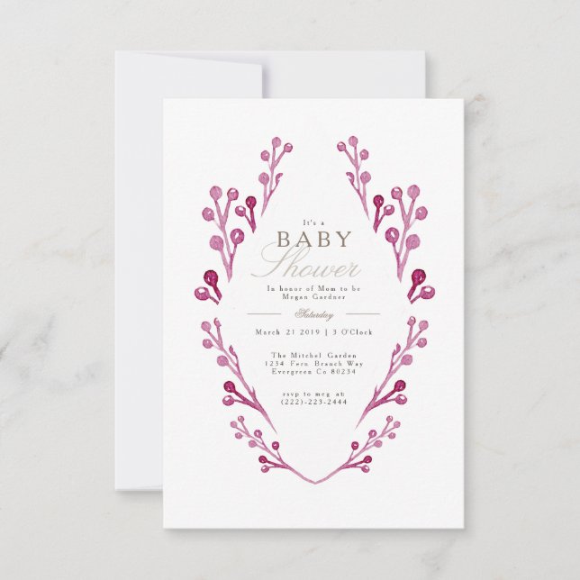Baby shower Whimsical Bourgogne Berry | INVITATION (Devant)