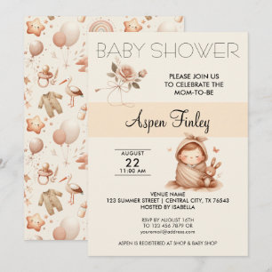 Baby shower Whimsy mignon - Invitation Rose