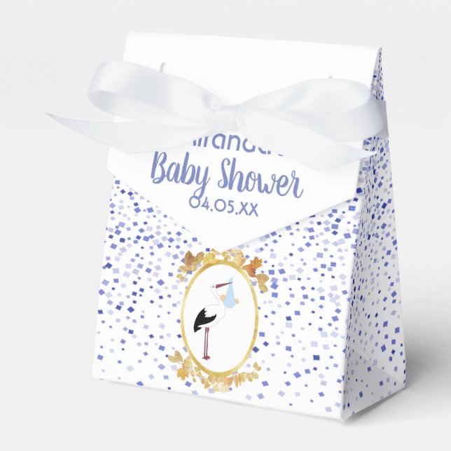 Baby Shower white blue with a stork and confetti Favor Box (Front Side)
