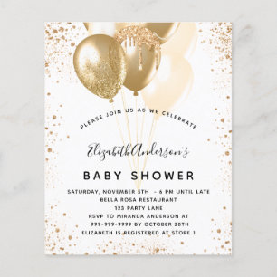 Baby Shower white gold balloons budget invitation