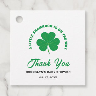 Baby Shower White Green Irish Little Shamrock Cool Favour Tags