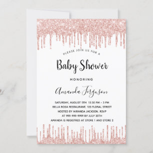 Baby Shower white rose gold glitter drips girl Invitation