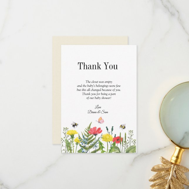 Baby Shower wildflower Thank You Card (Front/Back In Situ)