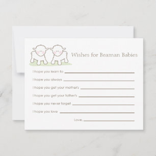 Baby Shower Wish Card - Twin Little Lambs