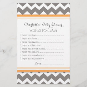 Baby Shower Wishes for Baby Orange Grey Chevron