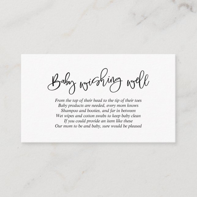 Baby Shower, Wishing Well, Creative Black Script Enclosure Card (Front)