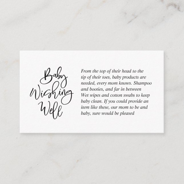 Baby Shower, Wishing Well, Creative Black Script Enclosure Card (Front)