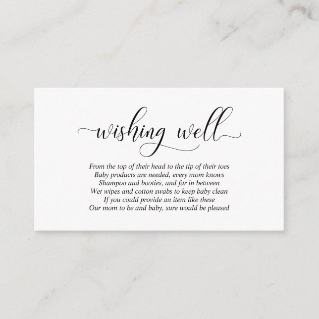 Baby Shower, Wishing Well, Modern Black Script Enclosure Card (Front)