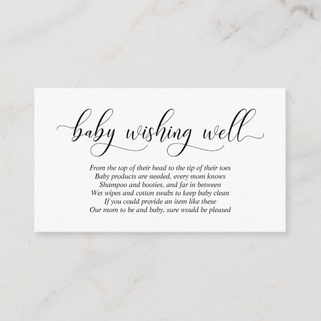 Baby Shower, Wishing Well, Modern Black Script Enclosure Card (Front)