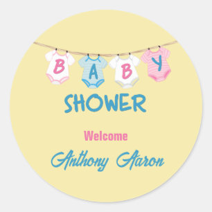 Baby Shower with Baby Clothes Personalized Classic Round Sticker