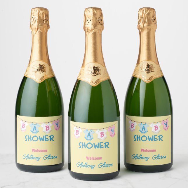 Baby Shower with Baby Clothes Personalized Sparkling Wine Label (Bottles)