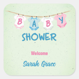 Baby Shower with Baby Clothes Personalized Square Sticker