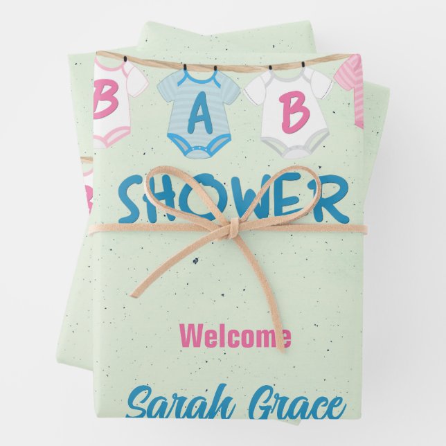 Baby Shower with Baby Clothes Personalized Wrapping Paper Sheet (In situ)