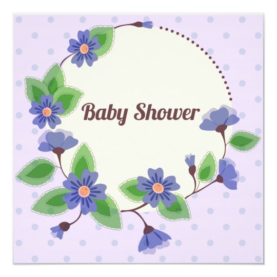 Baby shower with floral frame blue card
