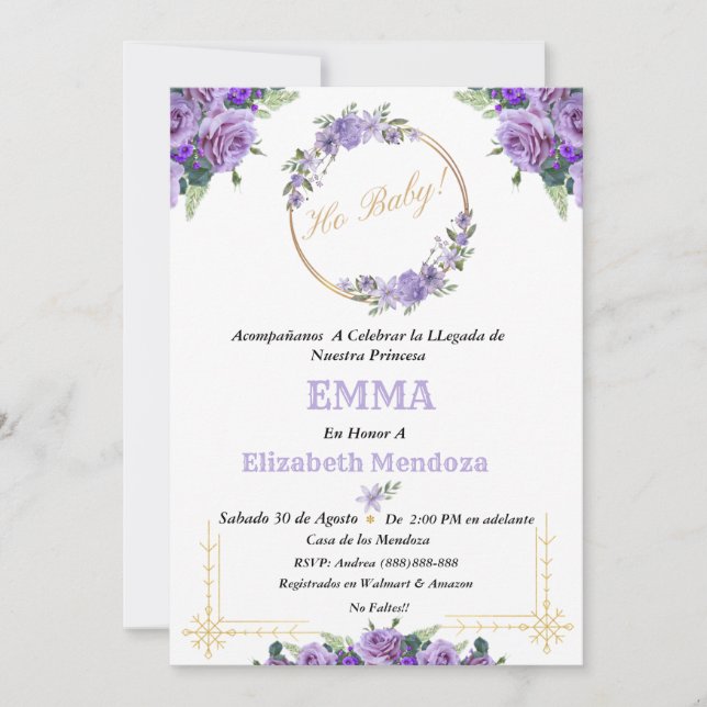 Baby Shower with Purple Flowers invitation (Front)