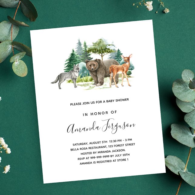 Baby shower woodland forest animals bear budget flyer (Creator Uploaded)