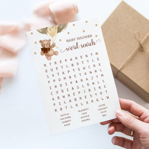 Baby shower Word Recherche Jeu Teddy Bear Carte Br