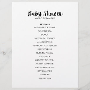 Baby Shower Word Scramble Answer Sheet