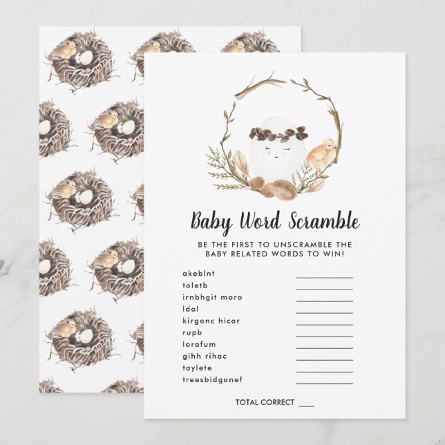 Baby Shower Word Scramble Game Card (Front/Back)
