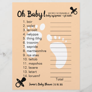 Baby Shower Word Scramble Peach