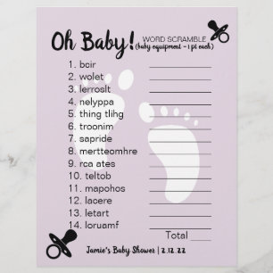 Baby Shower Word Scramble Purple
