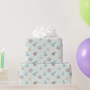 Baby Shower Wrapping Paper Mixed Dinosaur Pattern