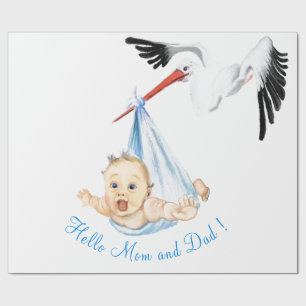 Baby Shower Wrapping Paper Stork Carriying Baby