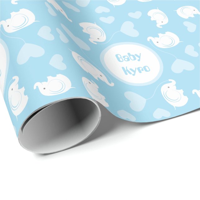 Baby Shower Wrapping Paper with Elephant for Boy (Roll Corner)