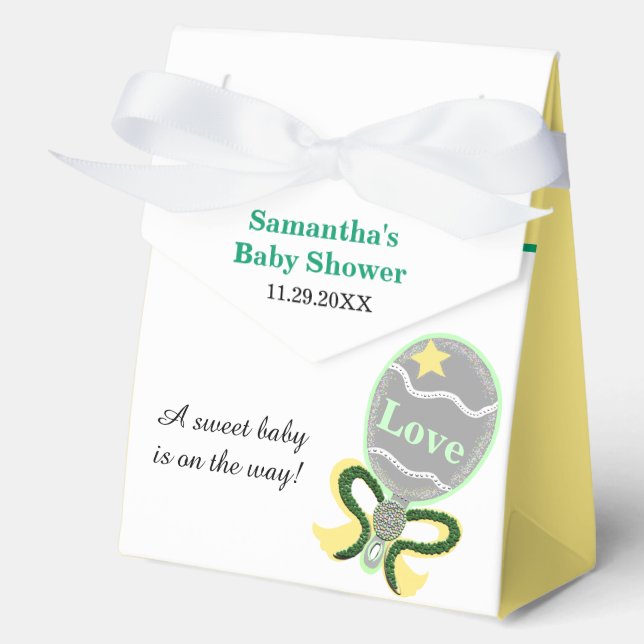 Baby Shower Yellow Green Rattle Favor Box (Front)