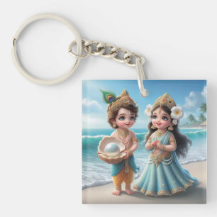 Baby Shree Krishna & Radha with Diamond Divine  Keychain