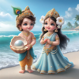 Baby Shree Krishna & Radha with Diamond Divine  Keychain