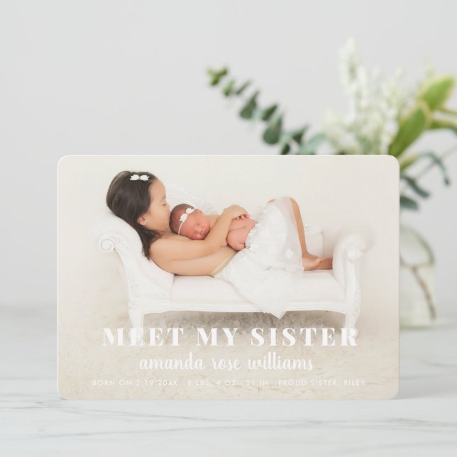 Baby Sister Birth Announcement Card (Standing Front)