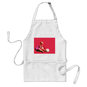 baby sitting and playing pink easter posterized co standard apron