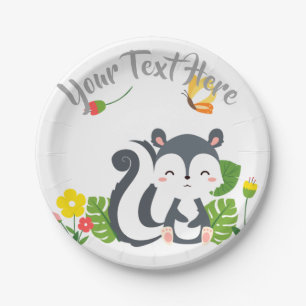 Baby Skunk, Butterfly & Flowers Paper Plate