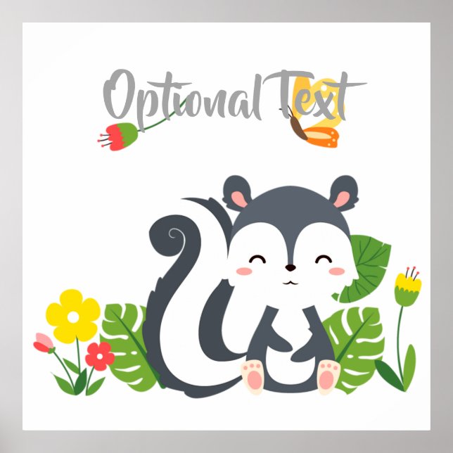 Baby Skunk, Butterfly & Flowers Poster (Front)
