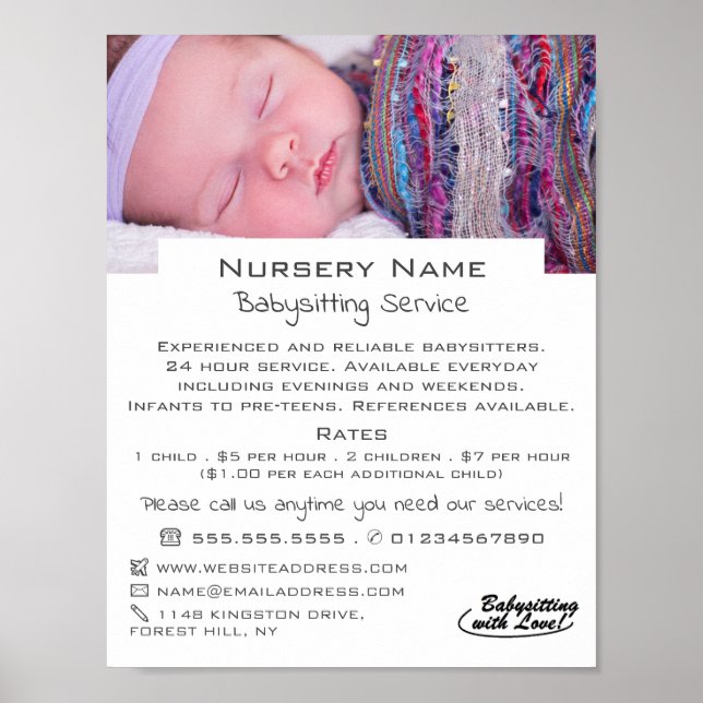 Baby Sleeping Babysitting, Daycare, Nursery Advert Poster (Front)