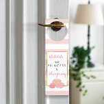 Baby Sleeping Door Hanger Pink Stripe Blush Peony<br><div class="desc">Shhh, the princess is sleeping! Door hanger features a delicate pink stripe background, faux gold border, and a group of peonies in pretty blush tones. Coordinates with our Pink Stripe & Blush Peony invitation suites, office supplies, home goods and accessories. All text is fully customizable if you'd like to substitute...</div>