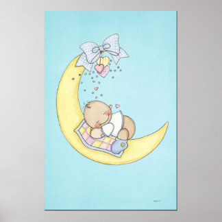 Baby sleeping on moon poster