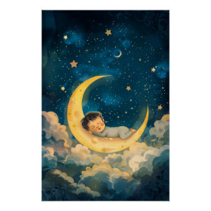 Baby Sleeping on the Moon Poster