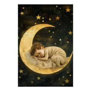 Baby Sleeping on the Moon Poster