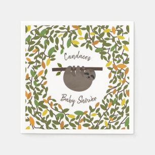 Baby Sloth Autumn Greenery Baby Shower Napkin