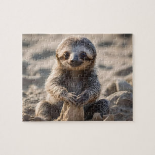 Baby Sloth Building Sand Castles, Jigsaw Puzzle